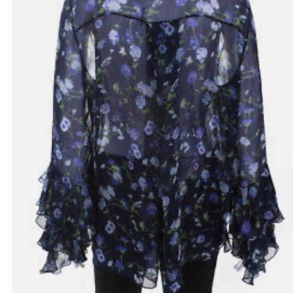 Prabal Gurung Womens Sheer Floral Tie Neck Blouse - Picture 3 of 4